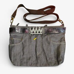 Baggy Jeans Denim Novelty Crossbody Purse Y2K Statement Bag Faux Patent Trim